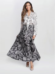 Gina Bacconi Dakota Satin Elastic Waist Black Skirt - Image 1 of 4