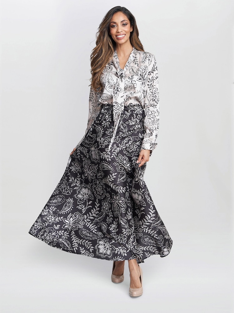 Gina Bacconi Dakota Satin Elastic Waist Black Skirt - Image 1 of 4