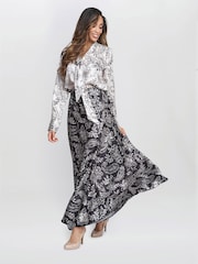 Gina Bacconi Dakota Satin Elastic Waist Black Skirt - Image 3 of 4