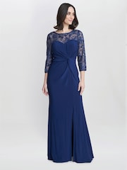 Gina Bacconi Blue Sonia Maxi Knot Front Sweetheart Dress - Image 3 of 5