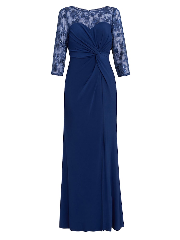 Gina Bacconi Blue Sonia Maxi Knot Front Sweetheart Dress - Image 5 of 5