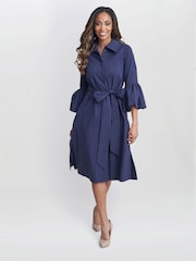 Gina Bacconi Blue Melinda Taffeta Shirt Dress - Image 3 of 6