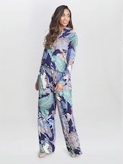 Gina Bacconi Blue Aruna Wide Leg Pull On Trousers - Image 1 of 4