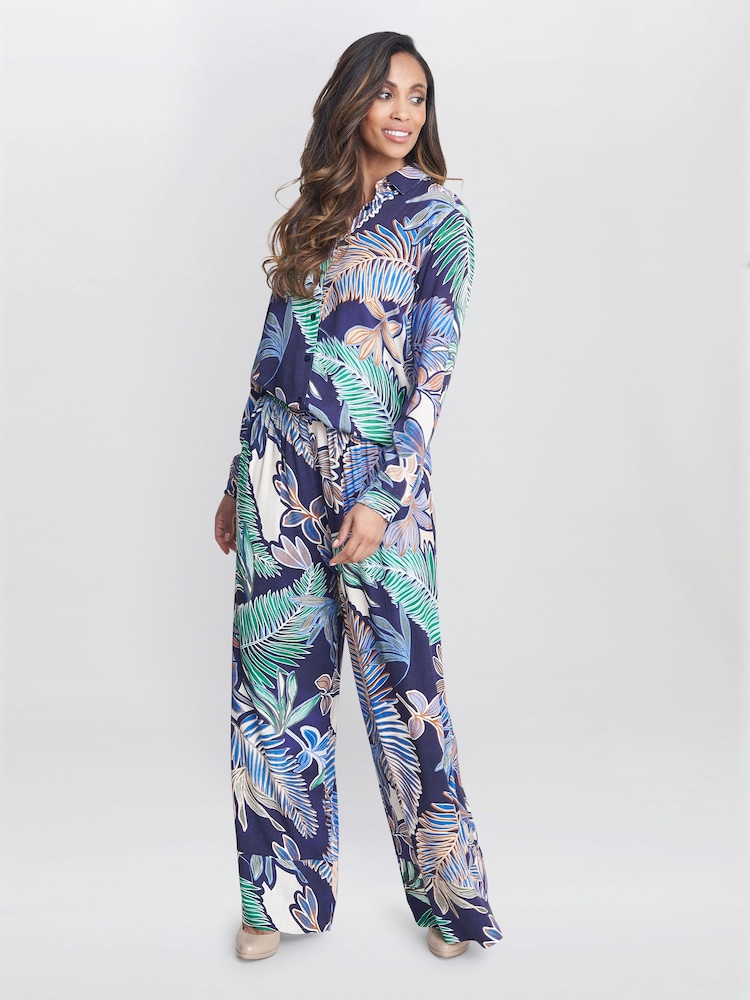 Gina Bacconi Blue Aruna Wide Leg Pull On Trousers - Image 1 of 4