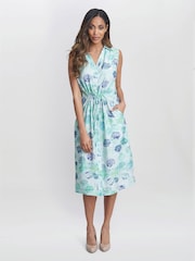 Gina Bacconi Roseline Print Holiday White Dress - Imagen 1 de 6