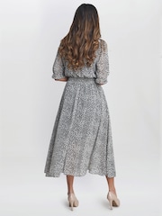 Gina Bacconi Animal Print Mimi Godet Pussy Bow Dress - Image 2 of 5