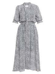 Gina Bacconi Animal Print Mimi Godet Pussy Bow Dress - Image 5 of 5