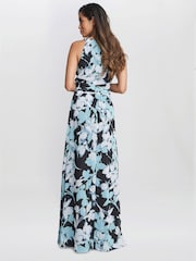 Gina Bacconi Irina Printed Halter Neck Maxi Black Dress With Embellished Neckline - Image 2 of 6