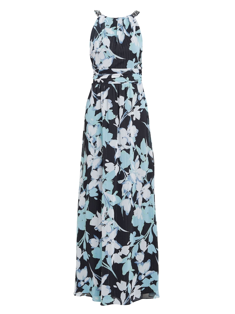 Gina Bacconi Irina Printed Halter Neck Maxi Black Dress With Embellished Neckline - Image 6 of 6