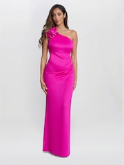 Gina Bacconi Pink Agatha 3D Flower Detailed One Shoulder Maxi Dress - Image 1 of 6