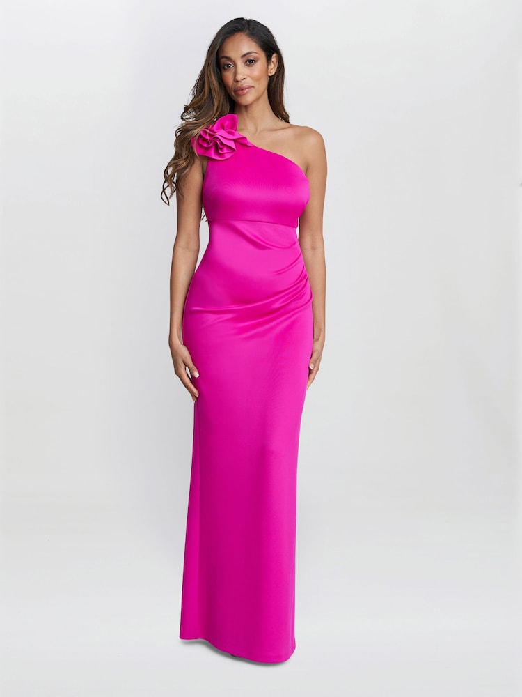 Gina Bacconi Pink Agatha 3D Flower Detailed One Shoulder Maxi Dress - Image 1 of 6