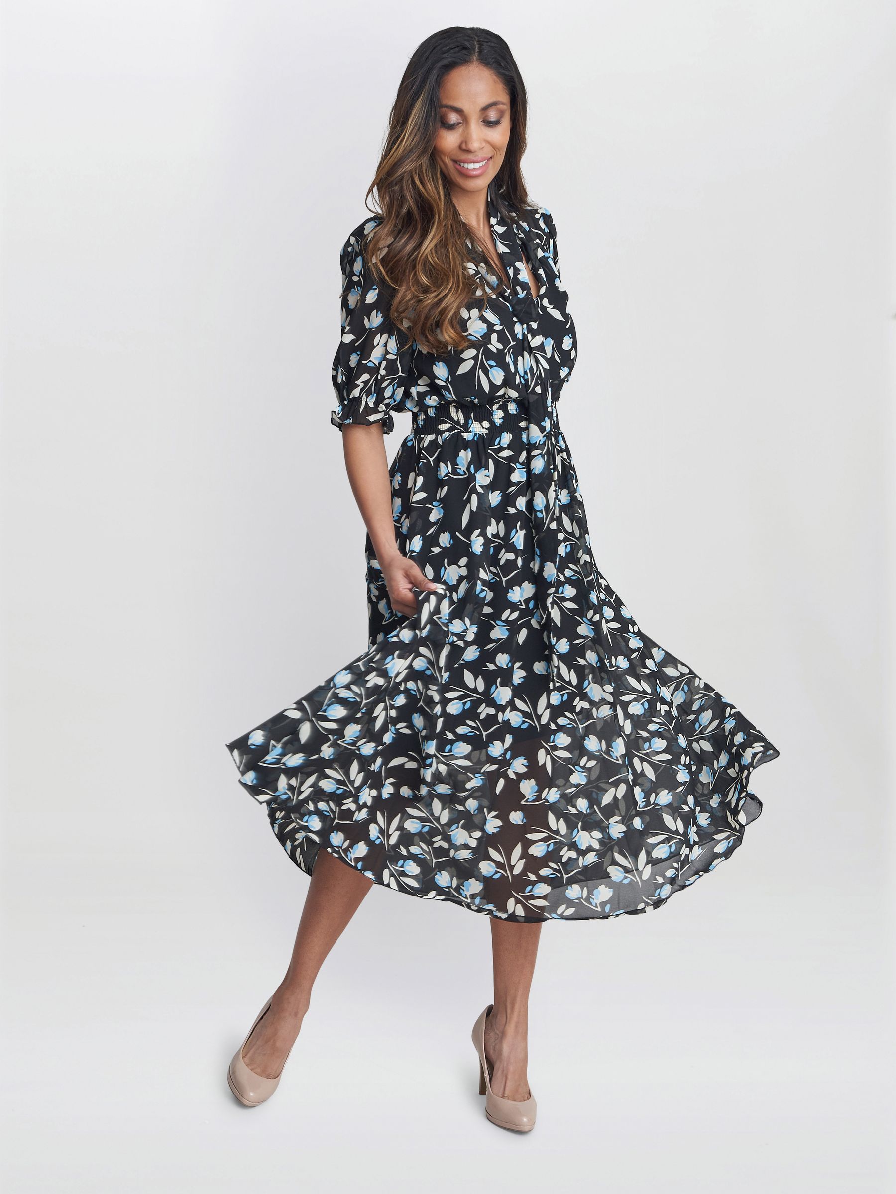 Buy Gina Bacconi Mimi Godet Pussy Bow Black Dress from Next Austria