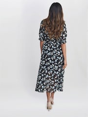 Gina Bacconi Mimi Godet Pussy Bow Black Dress - Image 2 of 5