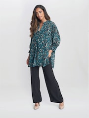 Gina Bacconi Green Dido Collarless Tunics Top - Image 1 of 5
