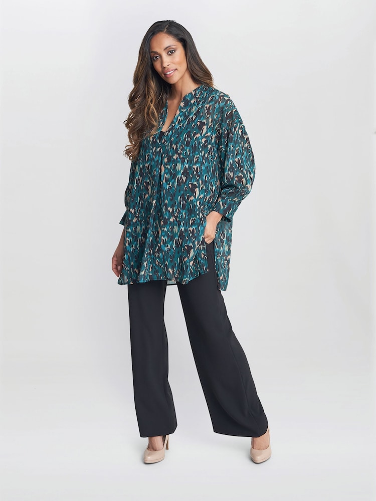 Gina Bacconi Green Dido Collarless Tunics Top - Image 1 of 5 Gina Bacconi Green Dido Collarless Tunics Top - Image 1 of 5