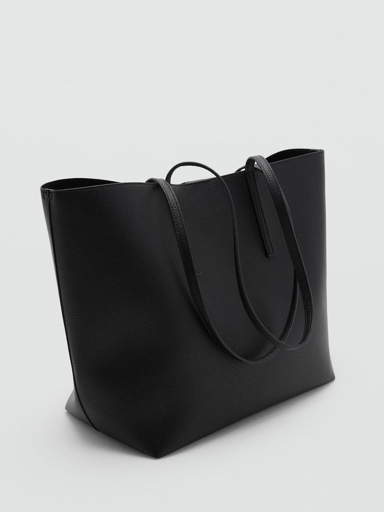 Mango Black Pebbled Effect Shopper Bag - Image 2 of 3