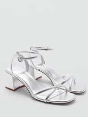 Mango Silver Metallic Strap Sandals - Image 1 of 3