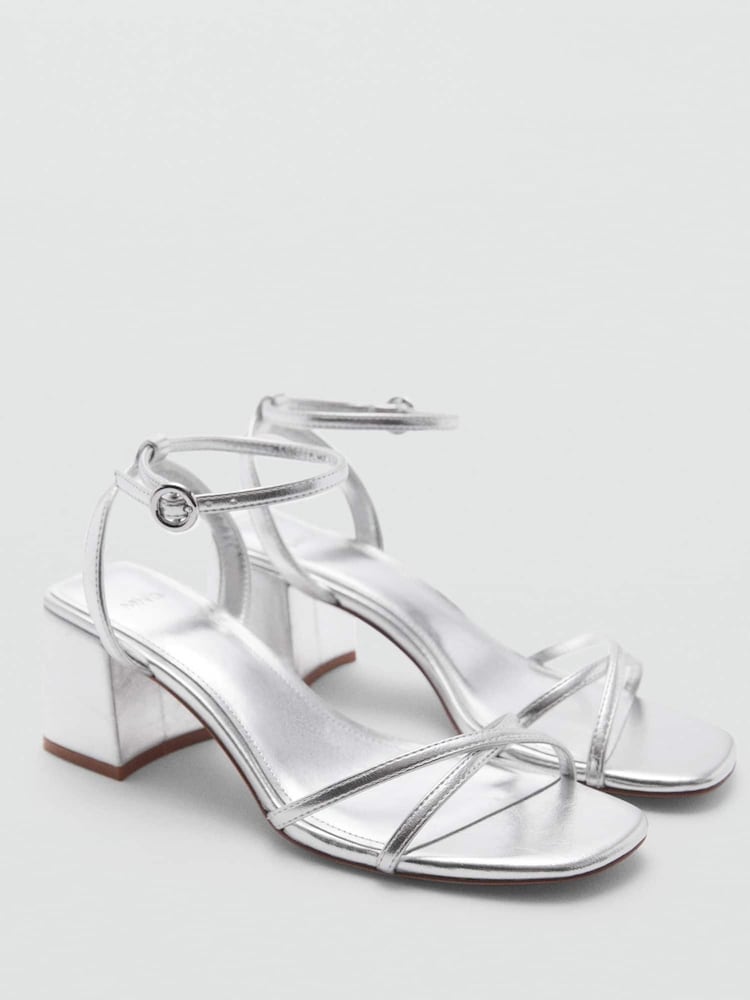 Mango Silver Metallic Strap Sandals - Image 1 of 3 Mango Silver Metallic Strap Sandals - Image 1 of 3