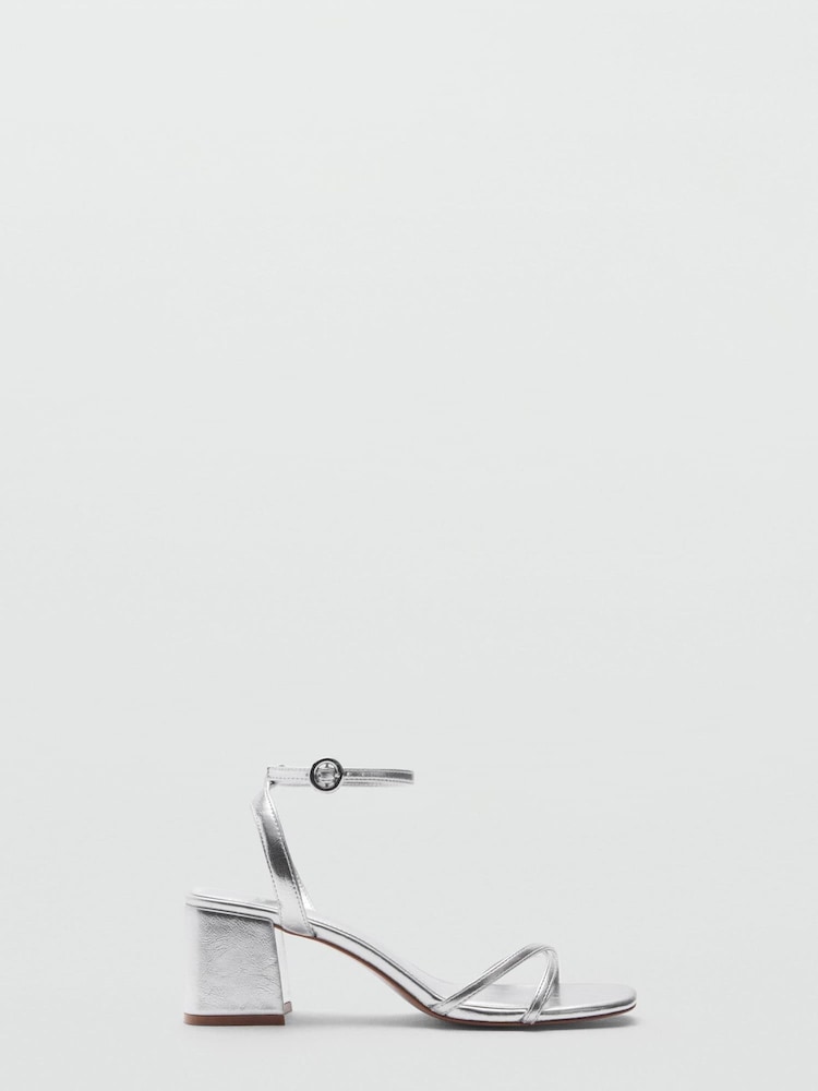 Mango Silver Metallic Strap Sandals - Image 2 of 3 Mango Silver Metallic Strap Sandals - Image 2 of 3