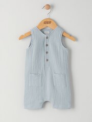 Mamas & Papas Blue Crinkle Sleeveless 100% Cotton Romper - Image 1 of 3