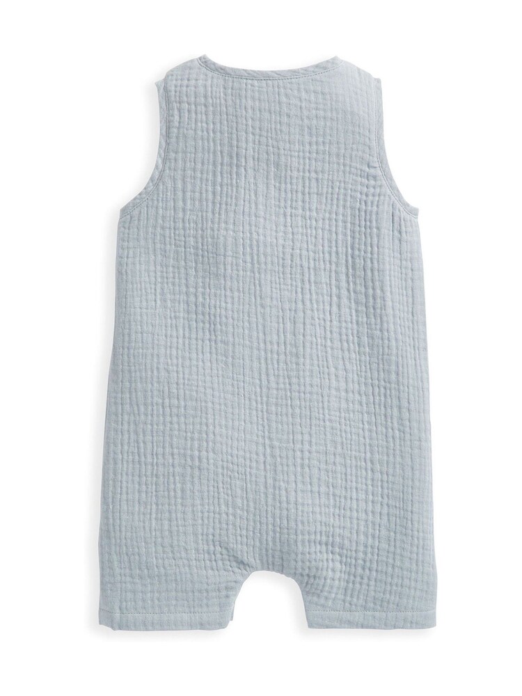 Mamas & Papas Blue Crinkle Sleeveless 100% Cotton Romper - Image 2 of 3