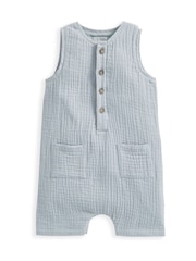 Mamas & Papas Blue Crinkle Sleeveless 100% Cotton Romper - Image 3 of 3