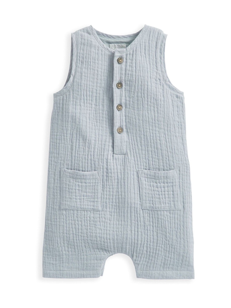 Mamas & Papas Blue Crinkle Sleeveless 100% Cotton Romper - Image 3 of 3