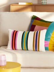 Multi Bright 50 x 30cm Joy Velvet Stripe Cushion - Image 1 of 5