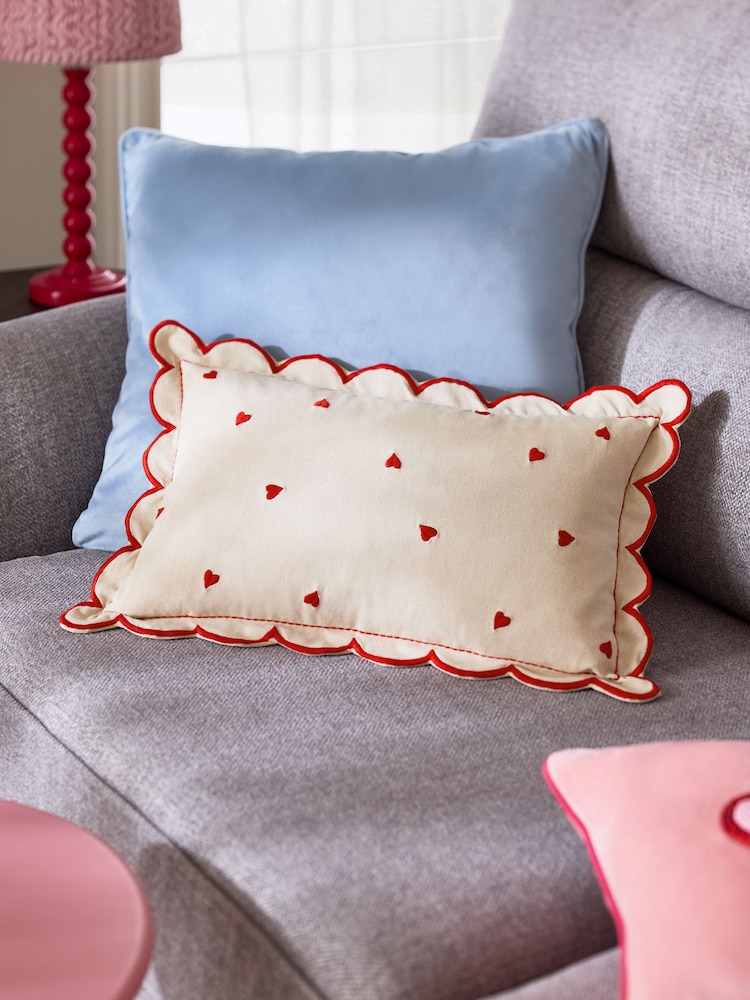 Red Valentines Heart Scalloped Cushion - Image 1 of 5