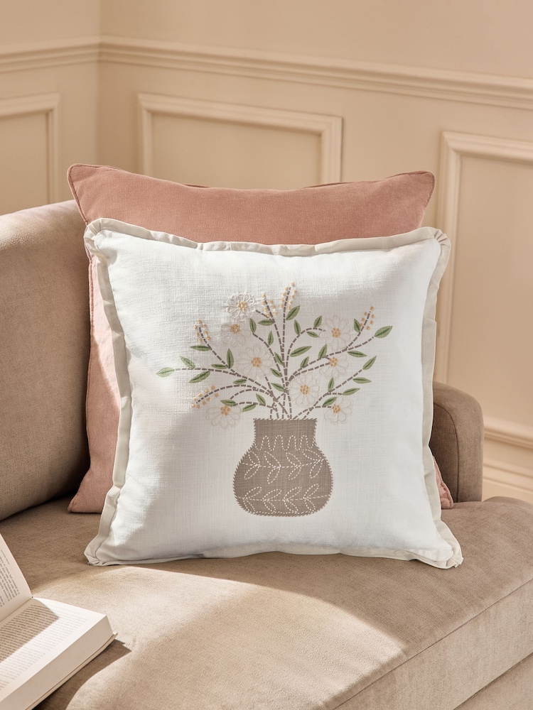 Natural Spring Embroidered Flower Vase Cushion - Image 1 of 5