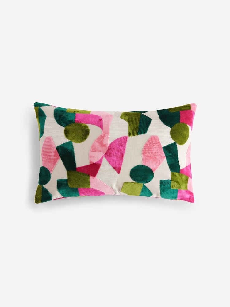 Fuchsia Pink 40 x 59cm Cut Velvet Collage Cushion - Image 3 of 5