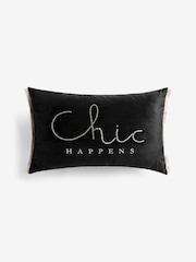 Black Chic Happens Velvet Embellished Slogan Cushion - Image 3 of 5