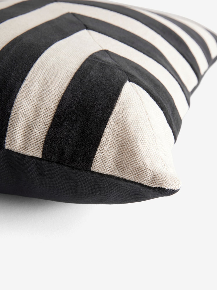 Monochrome Corner Stripe Velvet Cushion - Image 4 of 5