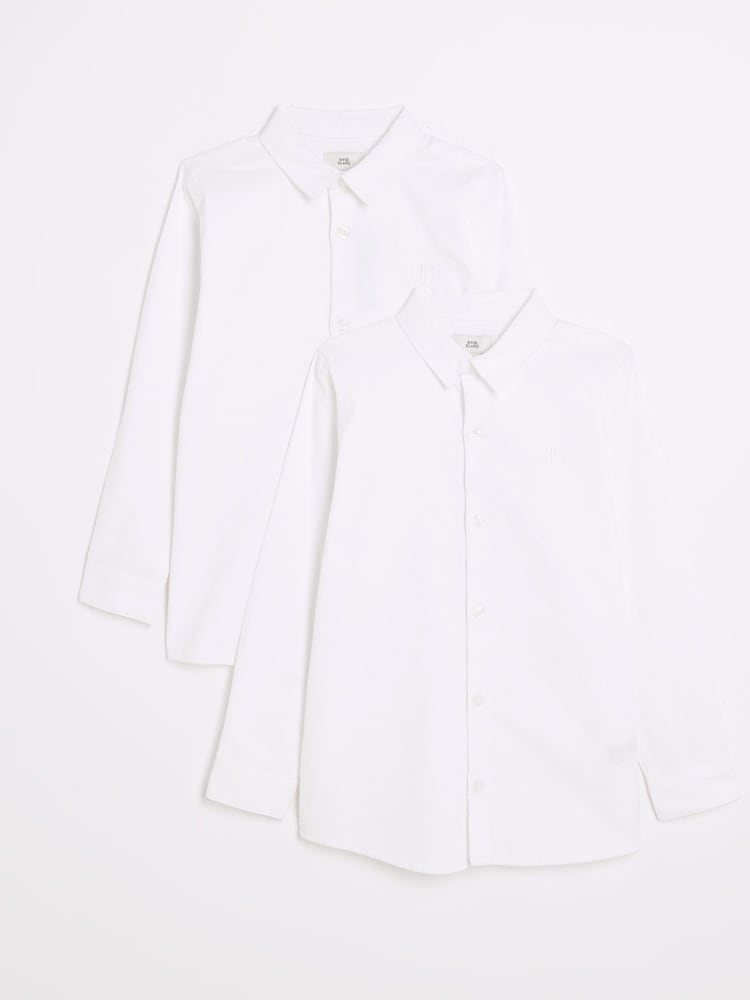 Alb - River Island Băieți Mânecă lungă Oxford 100% Cotton Cămăși 2 Set - Image 1 of 4