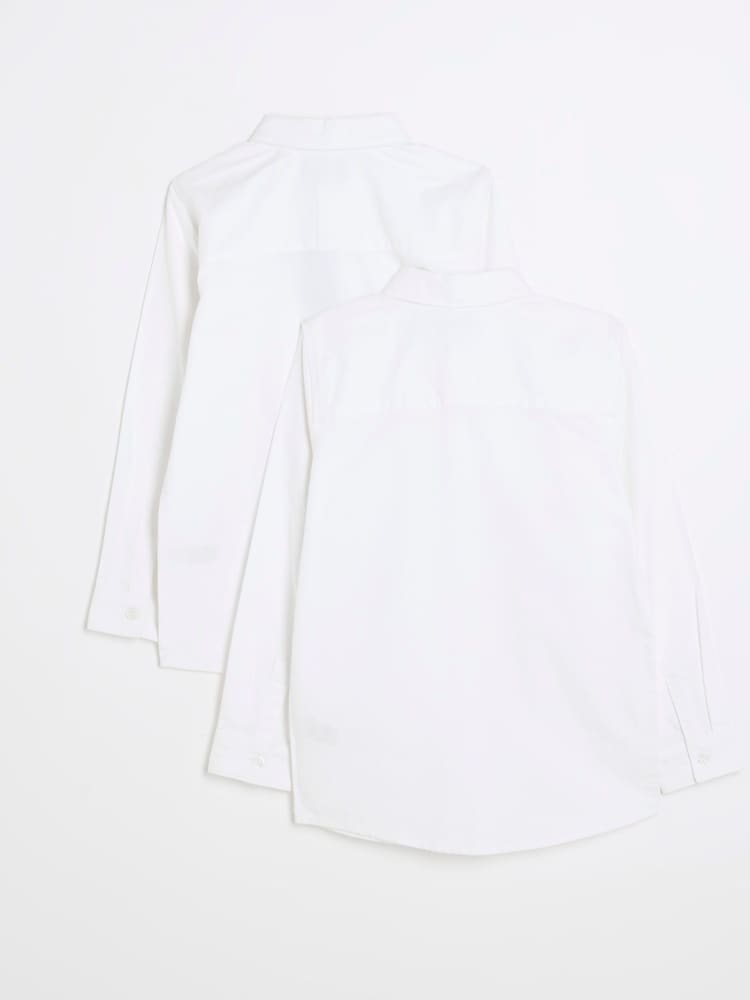 Alb - River Island Băieți Mânecă lungă Oxford 100% Cotton Cămăși 2 Set - Image 2 of 4