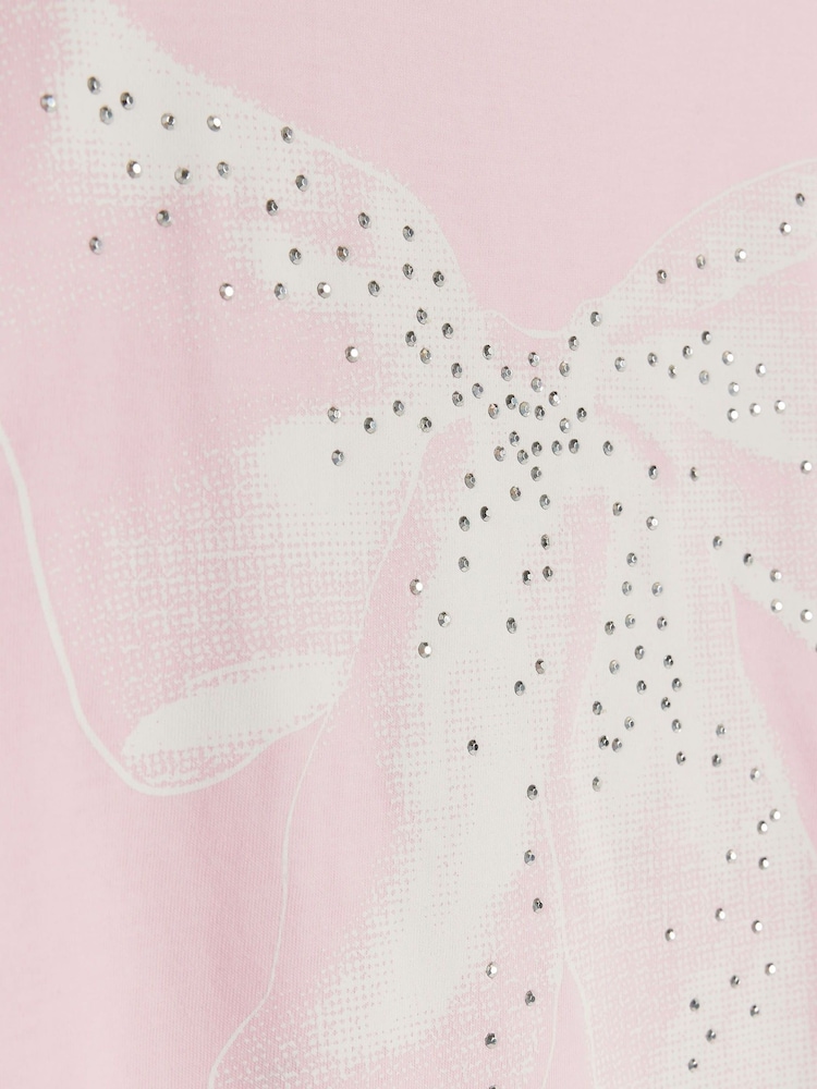 River Island Pink Girls Frill BOWS 100% Cotton T-Shirt - Image 2 of 3