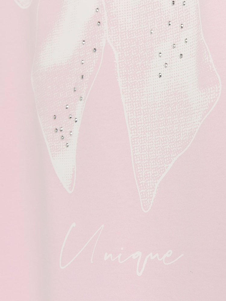 River Island Pink Girls Frill BOWS 100% Cotton T-Shirt - Image 3 of 3