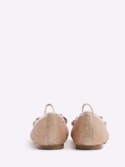 River Island Gold Girls Glitter Ballerinas - Image 2 of 4