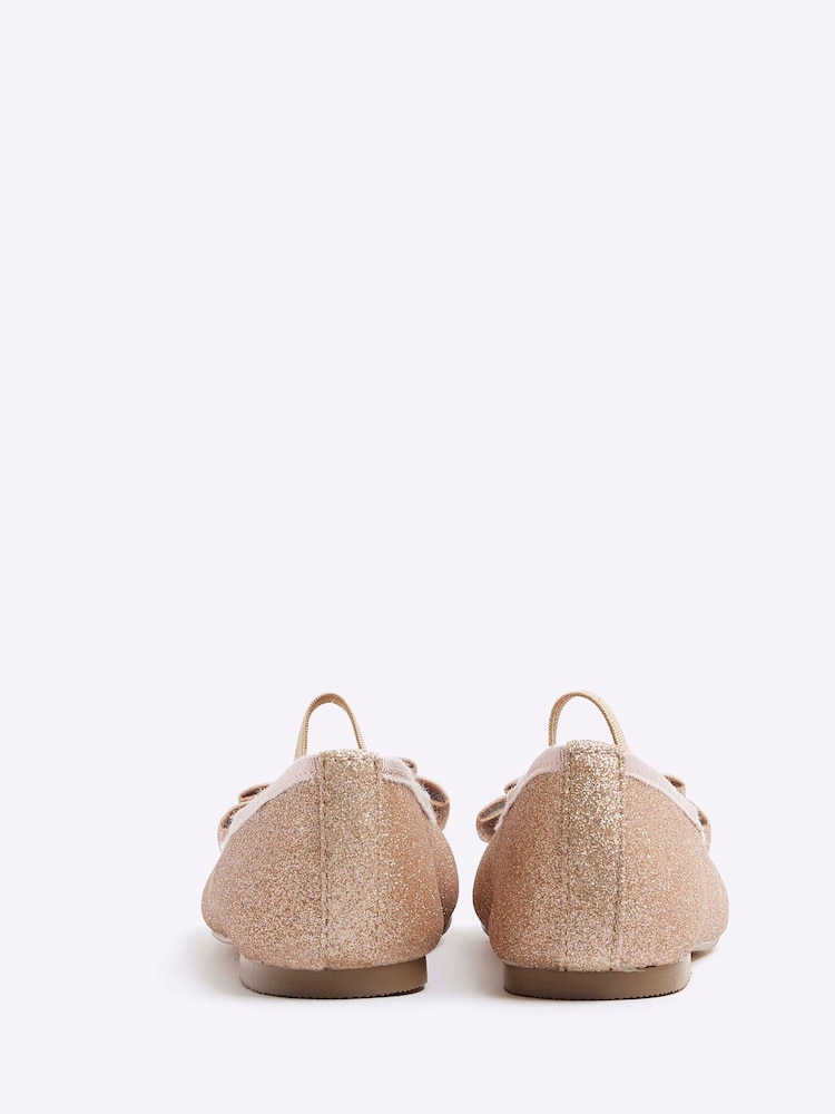 River Island Gold Girls Glitter Ballerinas - Image 2 of 4