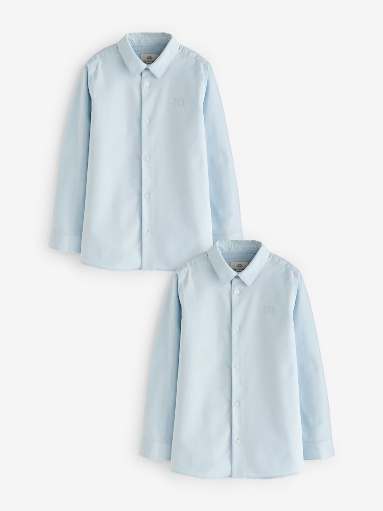 Albastru - River Island Băieți Mânecă lungă Oxford 100% Cotton Cămăși 2 Set - Image 1 of 2