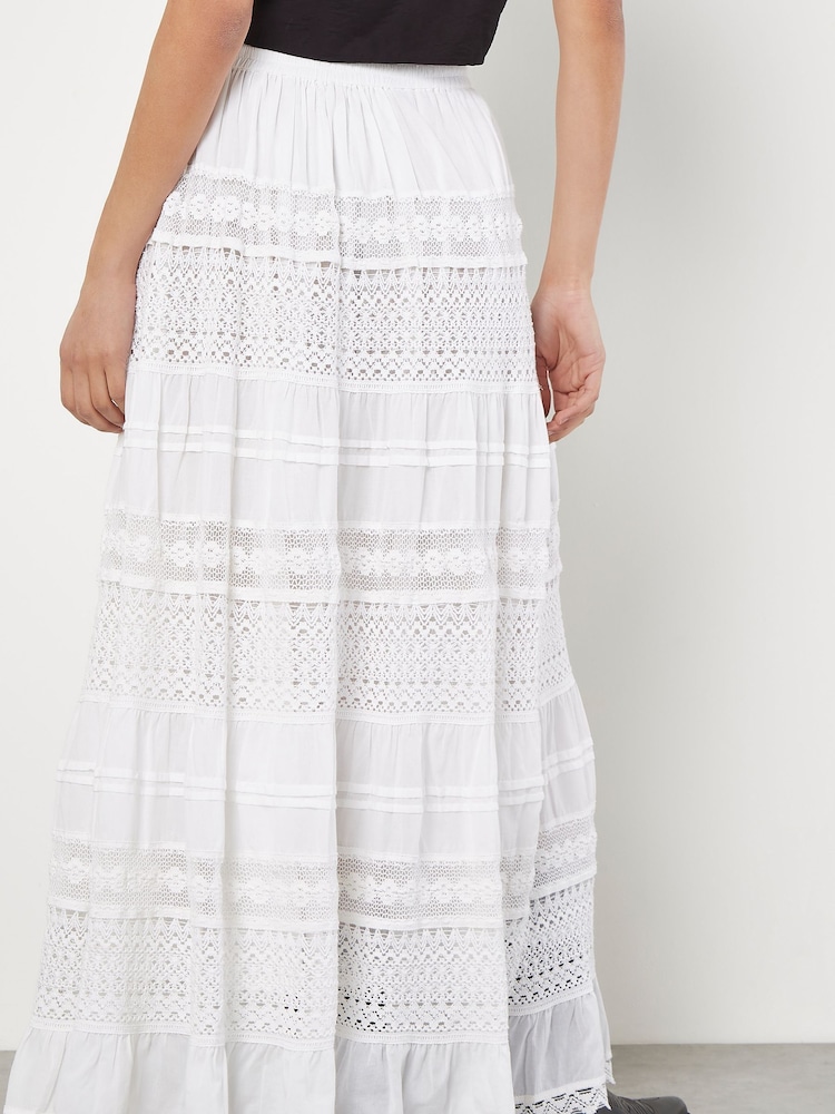 Apricot White Crochet Detail Bohemian Maxi Skirt - Image 2 of 3