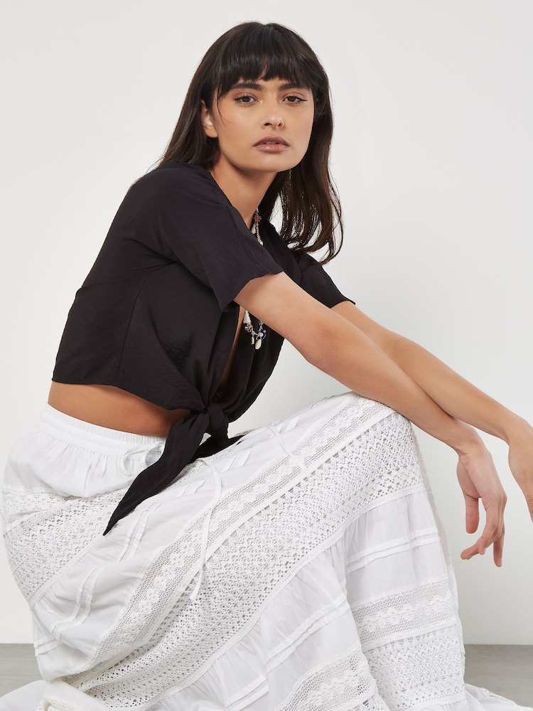 Apricot White Crochet Detail Bohemian Maxi Skirt - Image 3 of 3