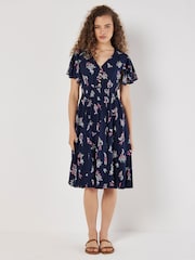 Apricot Blue Majestic Flower Button Detail Dress - Image 1 of 8