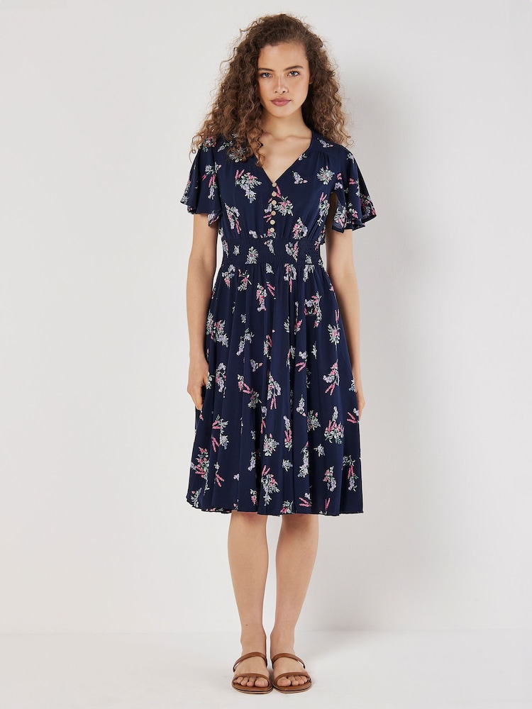 Apricot Blue Majestic Flower Button Detail Dress - Image 1 of 8