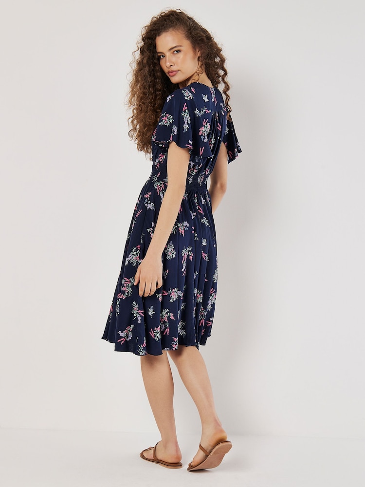 Apricot Blue Majestic Flower Button Detail Dress - Image 2 of 8