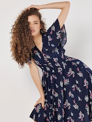 Apricot Blue Majestic Flower Button Detail Dress - Image 3 of 8