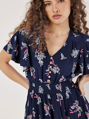 Apricot Blue Majestic Flower Button Detail Dress - Image 4 of 8
