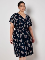 Apricot Blue Majestic Flower Button Detail Dress - Image 6 of 8