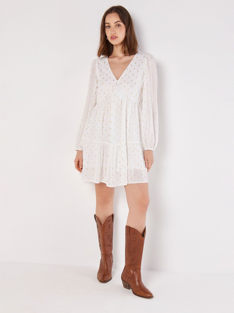 Apricot Cream Enchanted Puff Sleeve V-Neck Dress - Image 1 of 3 Apricot Cream Enchanted Puff Sleeve V-Neck Dress - Image 1 of 3