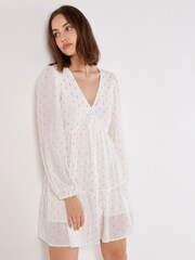 Apricot Cream Enchanted Puff Sleeve V-Neck Dress - Image 2 of 3
